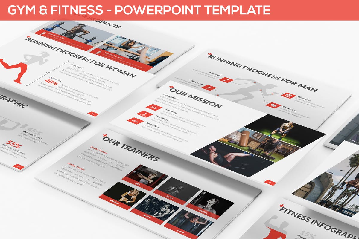 健身主题PPT模板下载 Gym & Fitness – Powerpoint Template