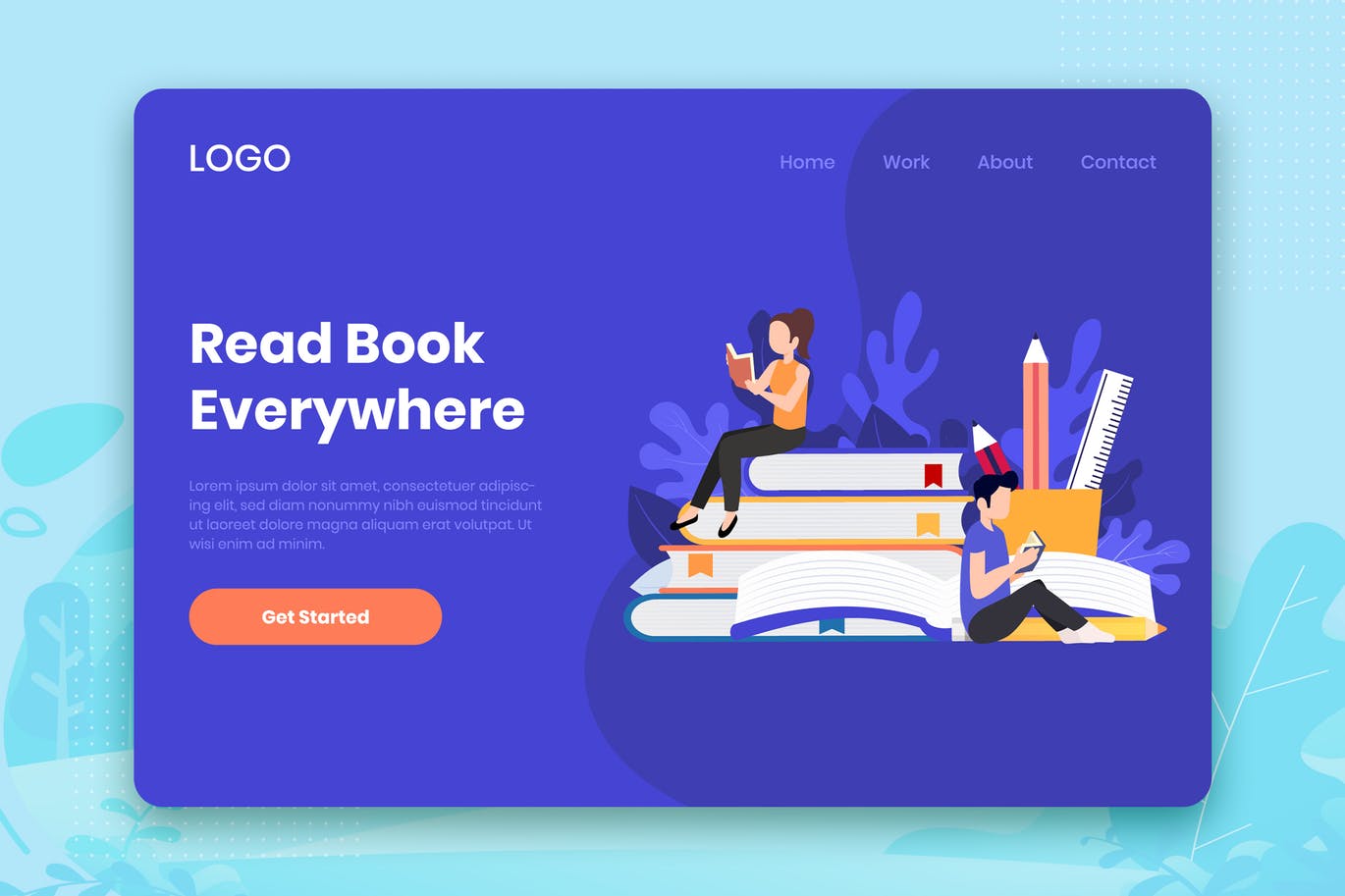 全民阅读主题插画网站着陆页设计模板 Read book everywhere landing page template