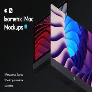 iMac一体机网站UI设计效果图预览样机素材v2 Isometric iMac Mockup 2.0插图1