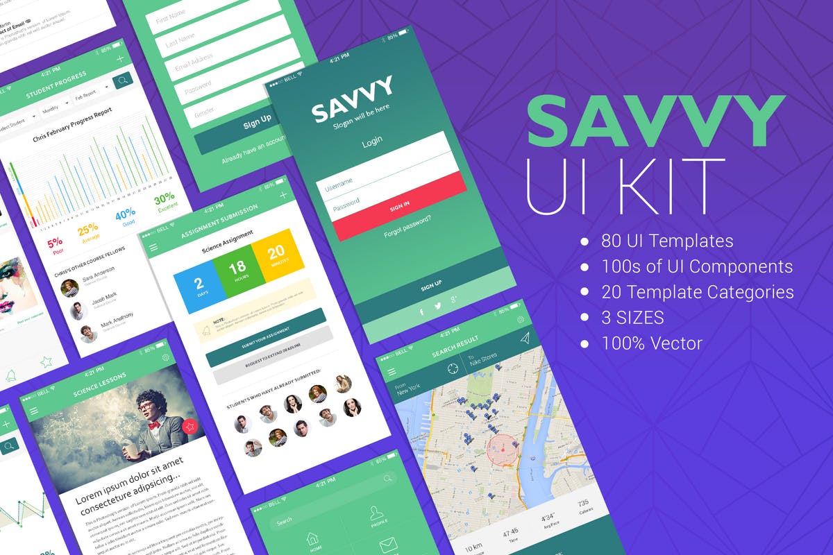 学习教育培训主题 APP UI 套件 Savvy UI Kit
