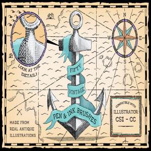 复古圆珠笔&钢笔笔画AI笔刷 Vintage Pen and Ink Brushes