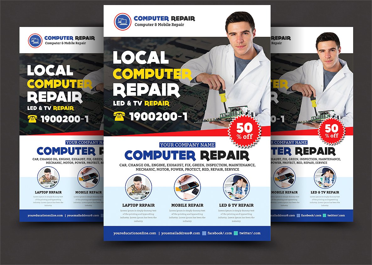 电脑手机维修宣传单设计素材 Computer & Mobile Repair Flyer