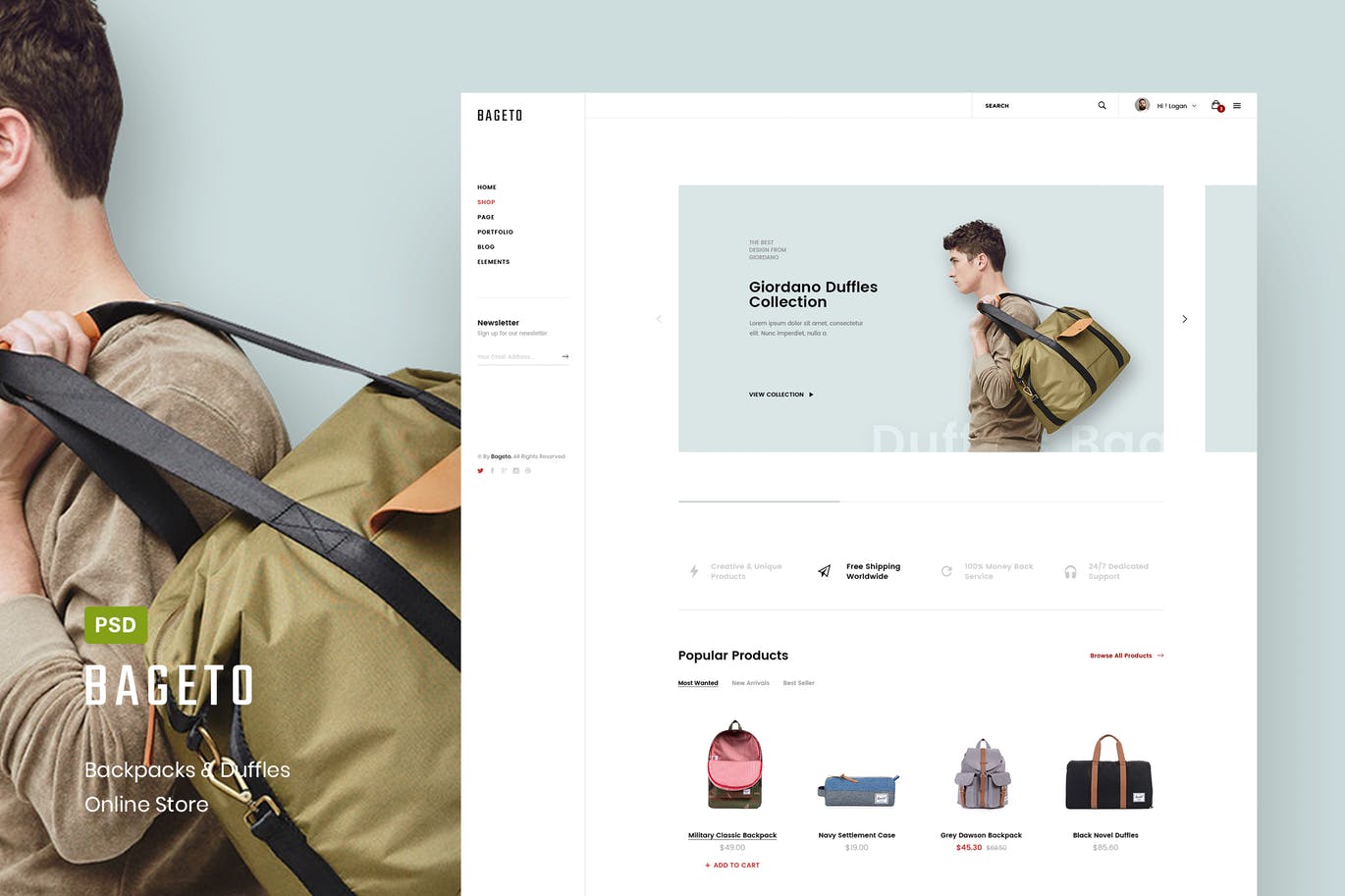 时尚箱包网上商城设计PSD模板 Bageto – Bag & Backpack Store Online
