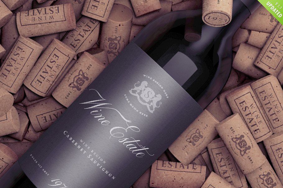 酒瓶软木塞实景样机模板 Wine Bottle Mock-Up on Corks