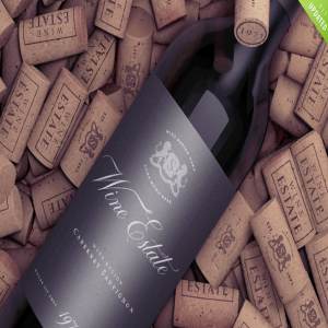 酒瓶软木塞实景样机模板 Wine Bottle Mock-Up on Corks