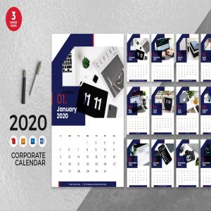 企业定制设计2020年日历表设计模板 Corporate Business 2020 Calendar – AI, DOC, PSD