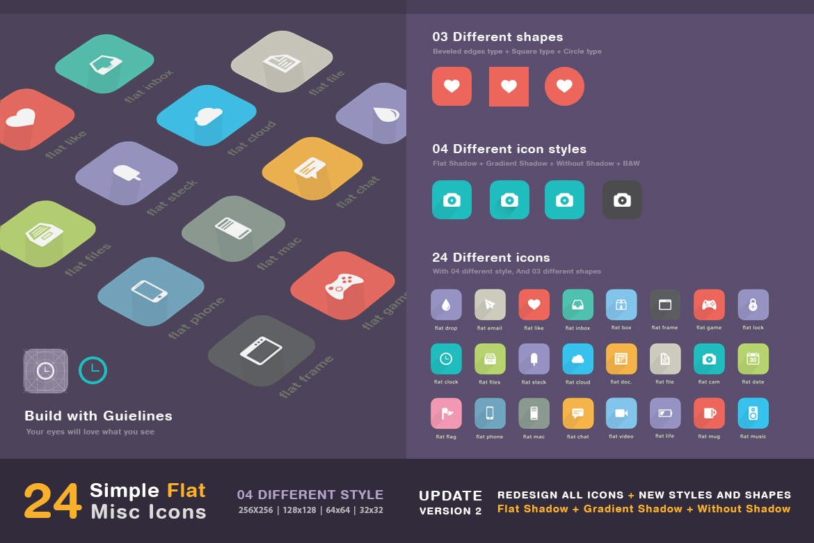 24枚简约扁平设计风音乐主题矢量图标 24 Simple Flat – Misc Icons