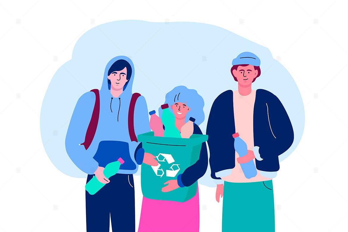垃圾分类回收扁平设计风格矢量环保插画 Recycling – flat design style illustration