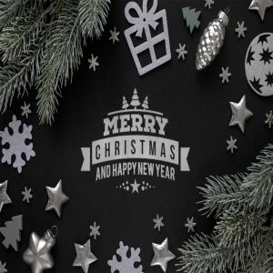 银色圣诞节主题背景场景样机 Silver Christmas mockup