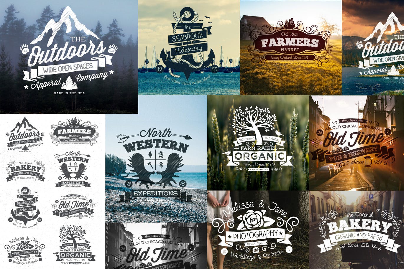 复古手绘设计风格Logo&标签设计模板 Hand Drawn Vintage Logos and Labels