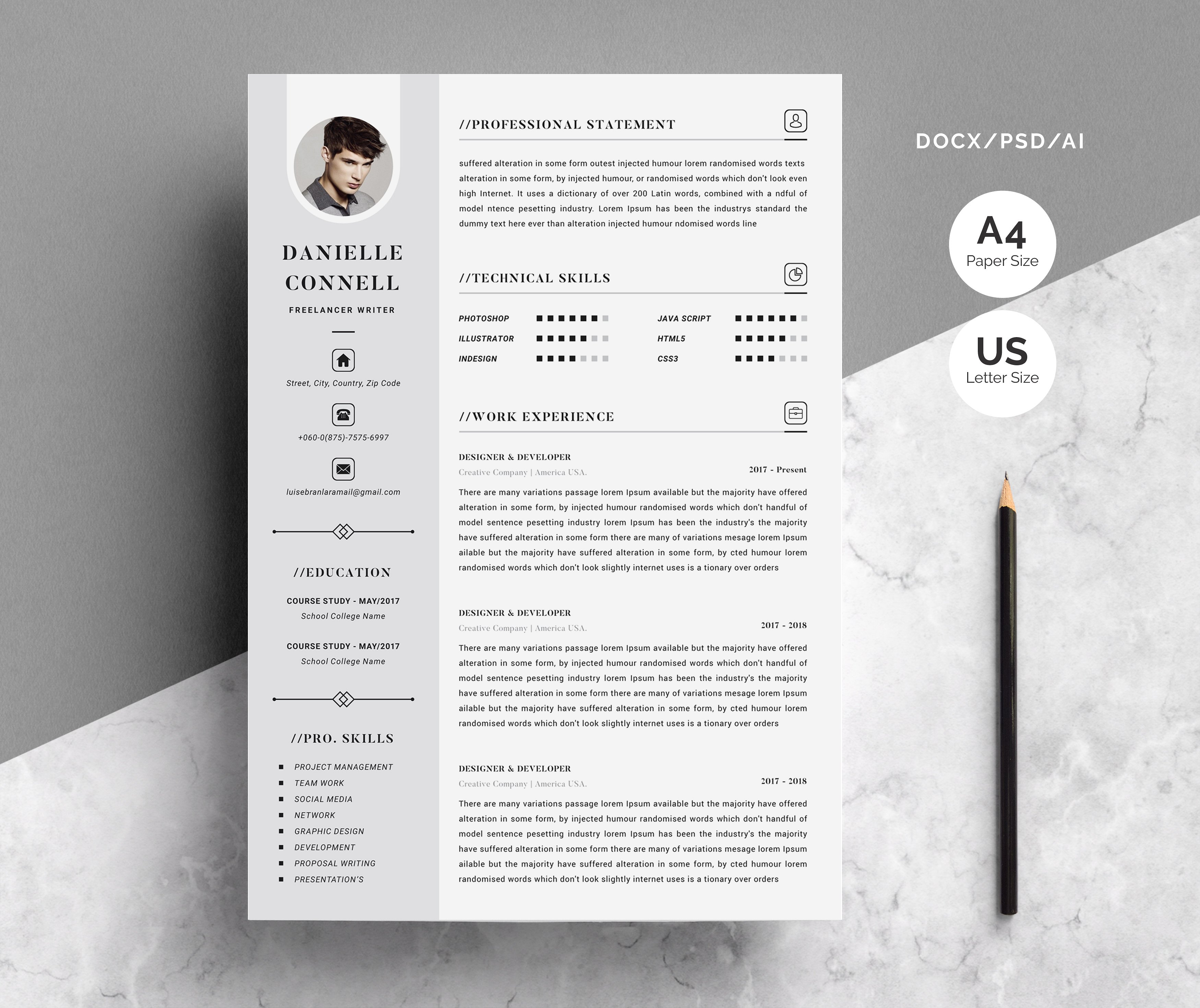 个人电子版求职简历模板 Creative Resume Template 4 Pages