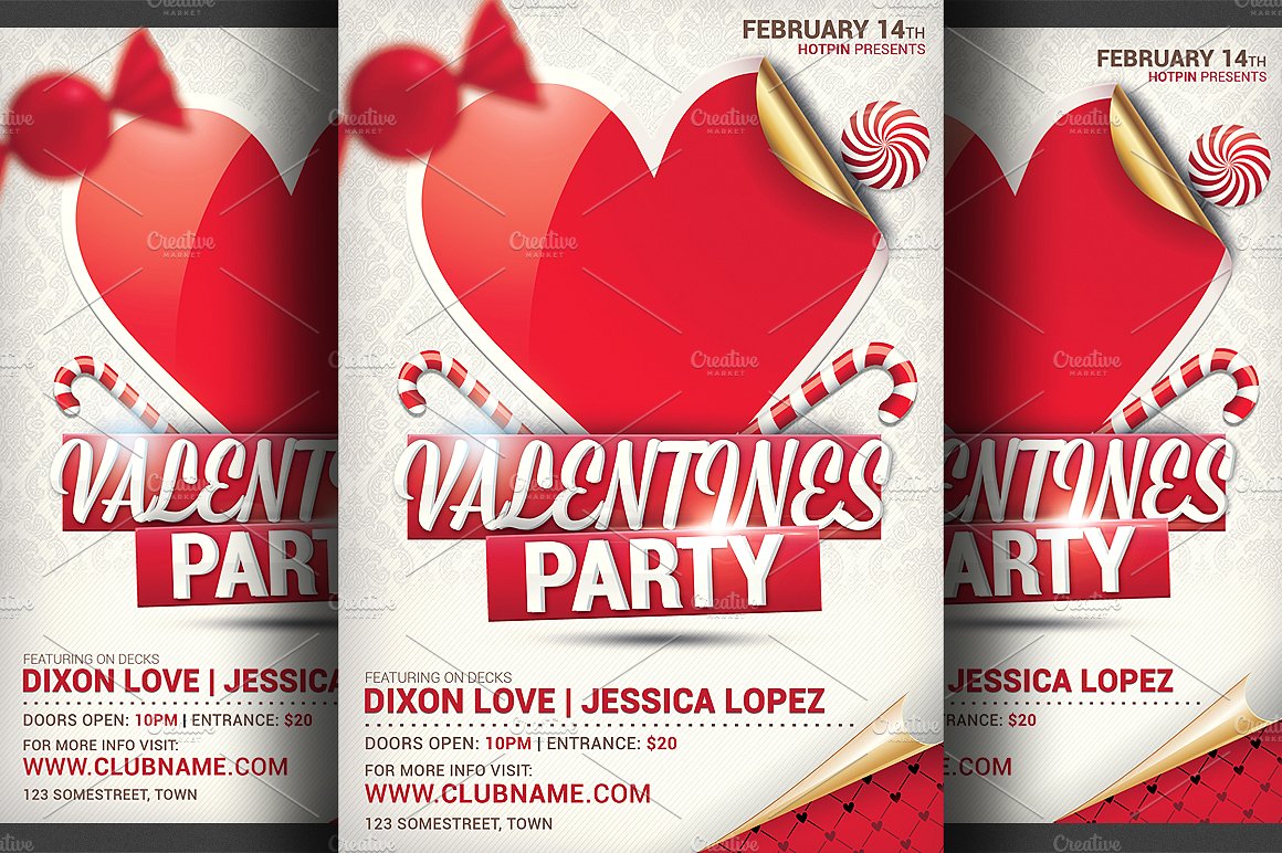 情人节派对传单模板 Valentines Day Party Flyer Template