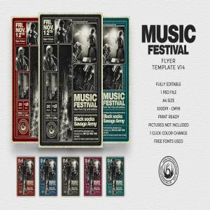 重金属摇滚音乐节传单PSD模板v14 Music Festival Flyer PSD V14