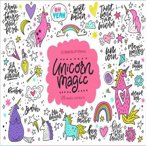 魔术独角兽剪贴图与文字素材 Unicorn Magic: clipart & lettering