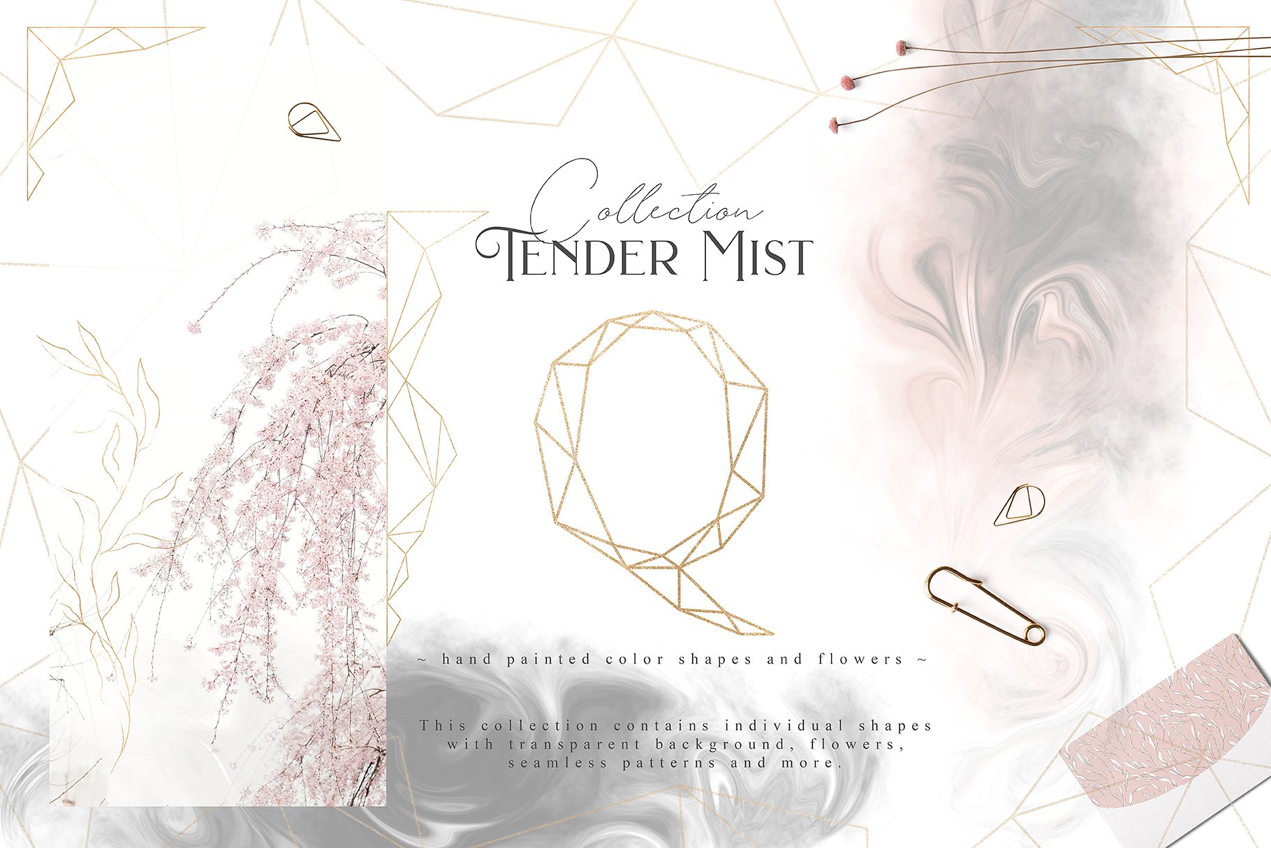 淡雅柔和的灰粉设计元素合集 Tender Mist Collection Pro
