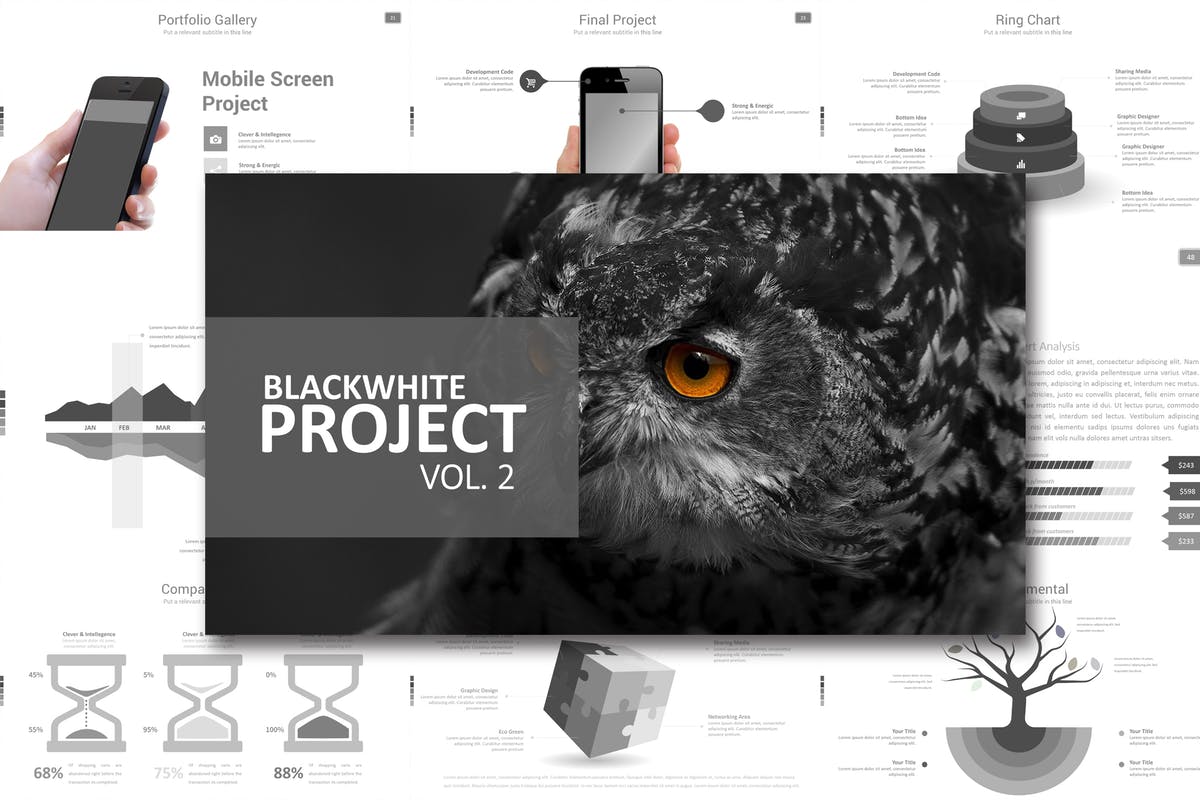 商务/电商/产品推广黑白风格Keynote幻灯片模板 Black White Vol. 2 Keynote