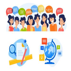 校园多语问候校园场景矢量插画素材 Education illustrations