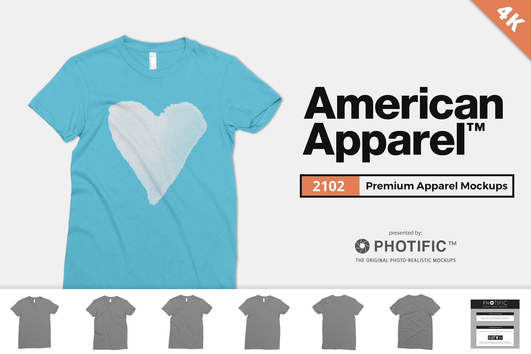 4K分辨率圆领T恤样机模板 American Apparel 2102 Tee Mockups