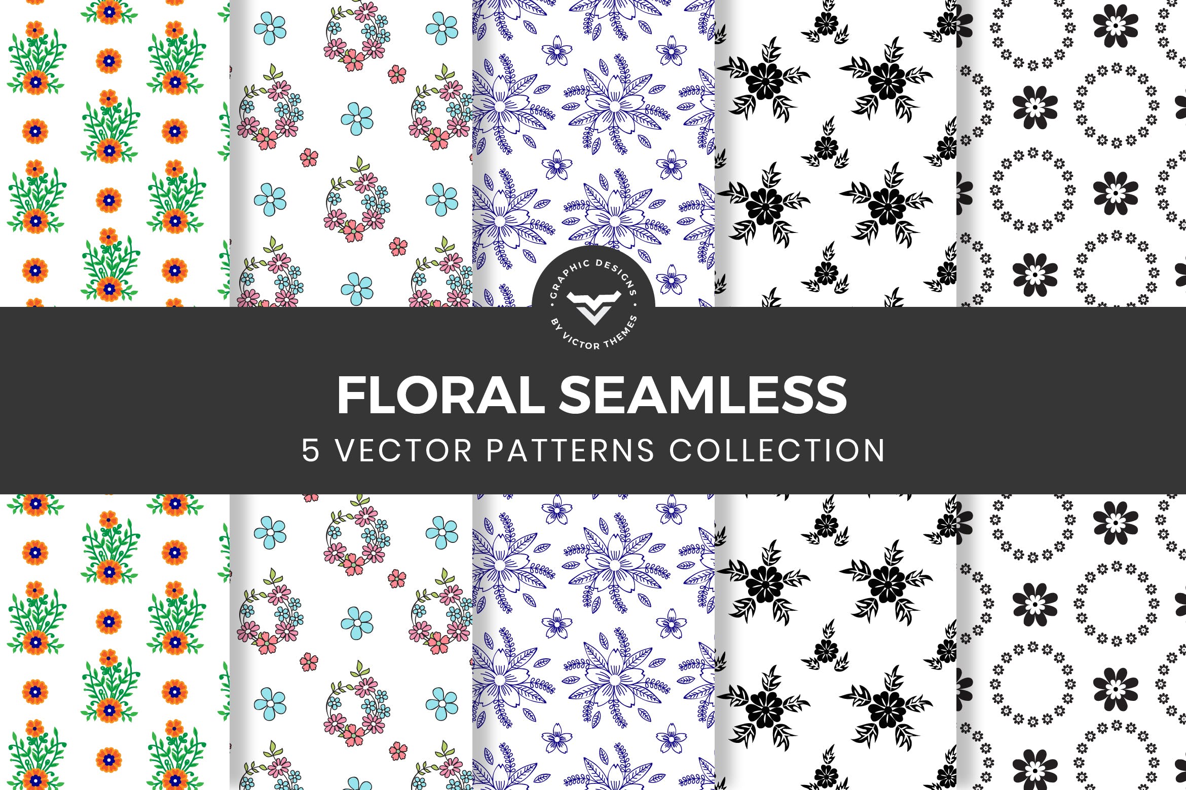 花卉无缝手绘图案纹理纹样背景素材 Floral Seamless Pattern