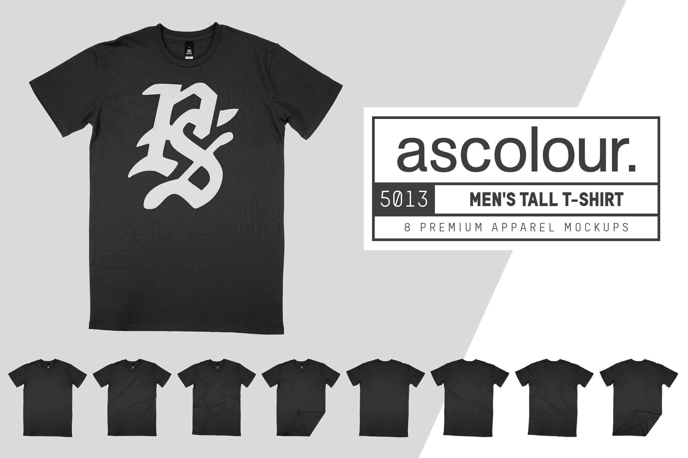 男生黑白色休闲风T恤服装样机 AS Colour 5013 Men’s Tall Tee Mocks
