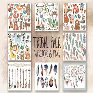 121个部落元素剪贴画合集 121 pc Tribal Vector Clipart Bundle