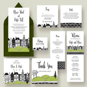 城镇婚礼邀请函设计模板套装 Town Wedding Invitation Suite