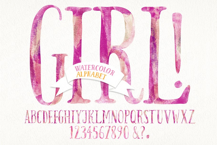可爱少女色彩风格水彩字母素材 Watercolor baby girl alphabet