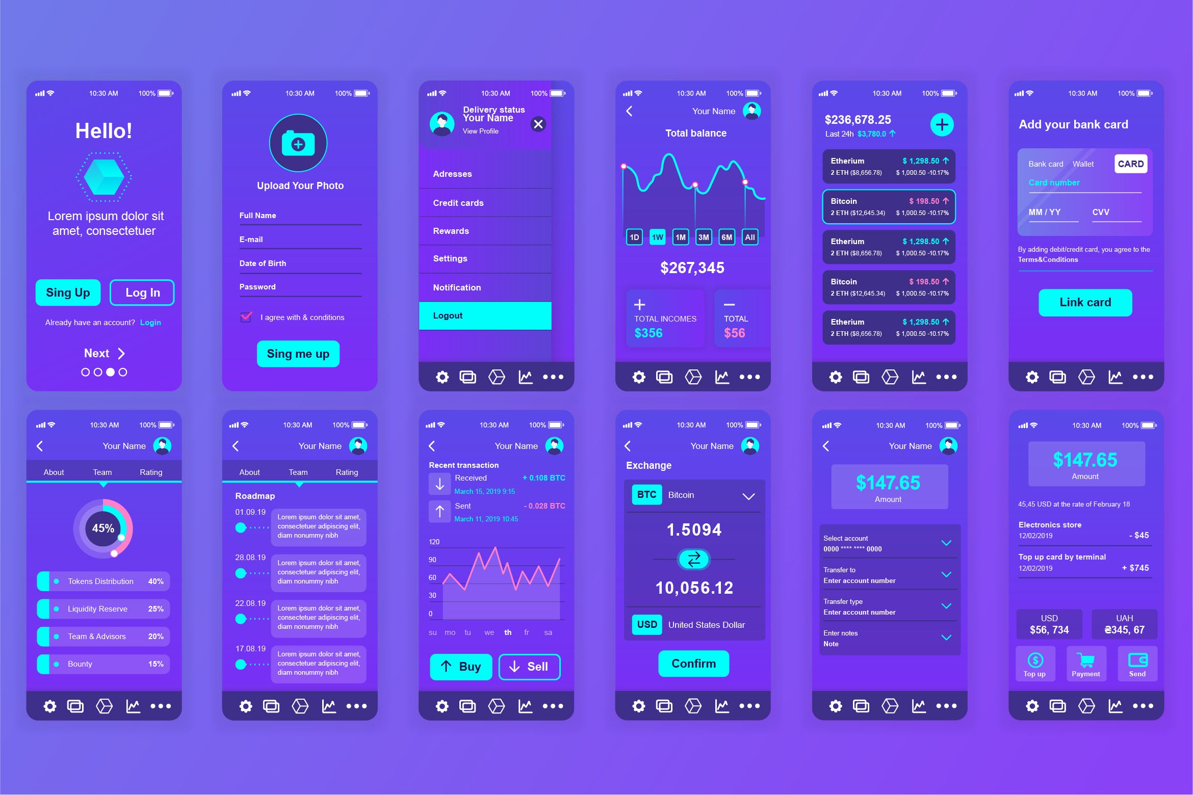 区块链金融APP应用界面设计UI套件 Blockchain Mobile App UI Kit