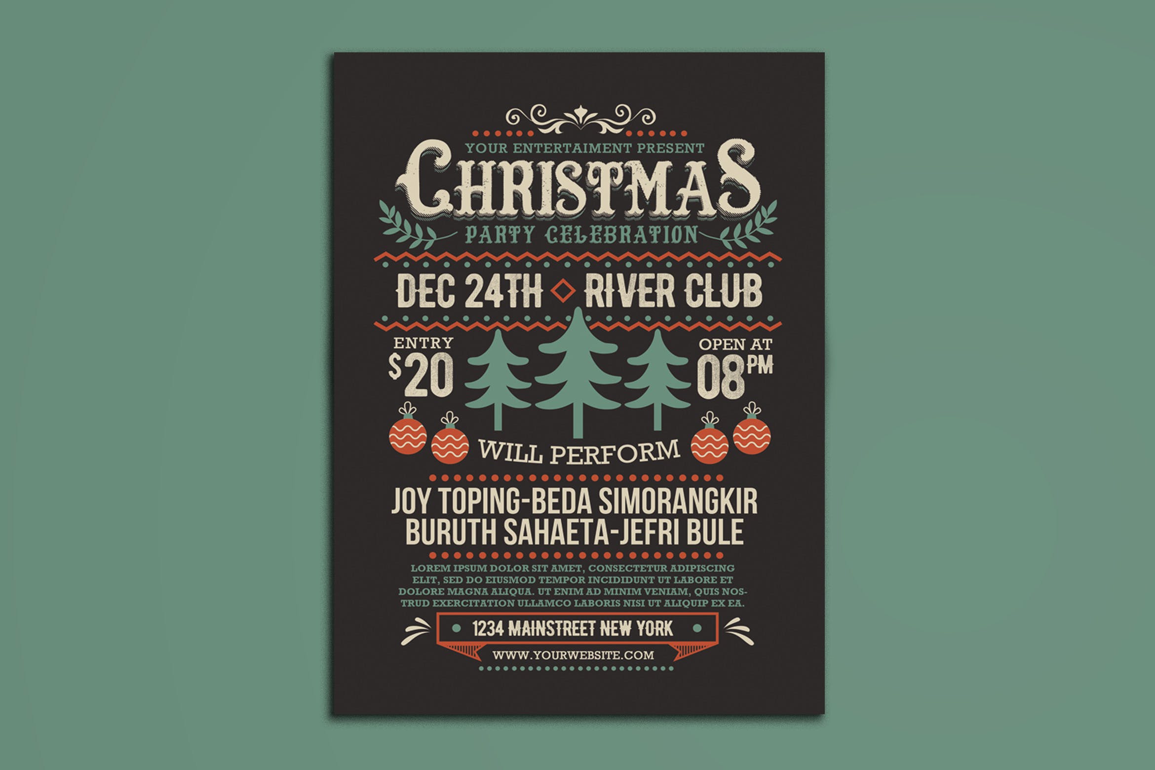 创意圣诞节活动邀请海报设计模板 Christmas Party Celebration