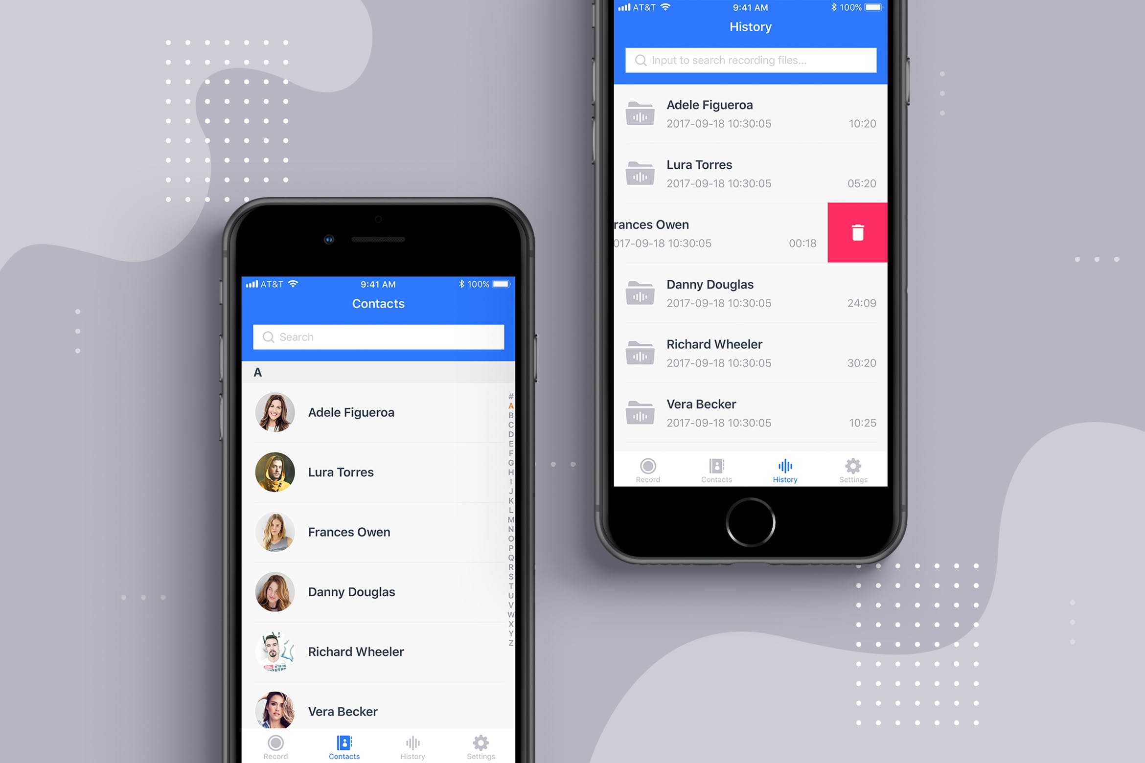手机自动通话录音APP应用交互设计UI套件 Auto Call Recorder App UI Kit