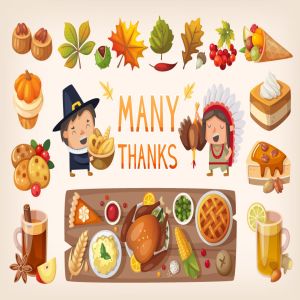 卡通版本感恩节美食矢量设计素材 Thanksgiving Dinner Table插图2