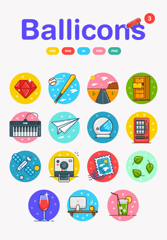 超酷的Ballicons 3图标免费版[AI, EPS, PNG, SVG, AI]