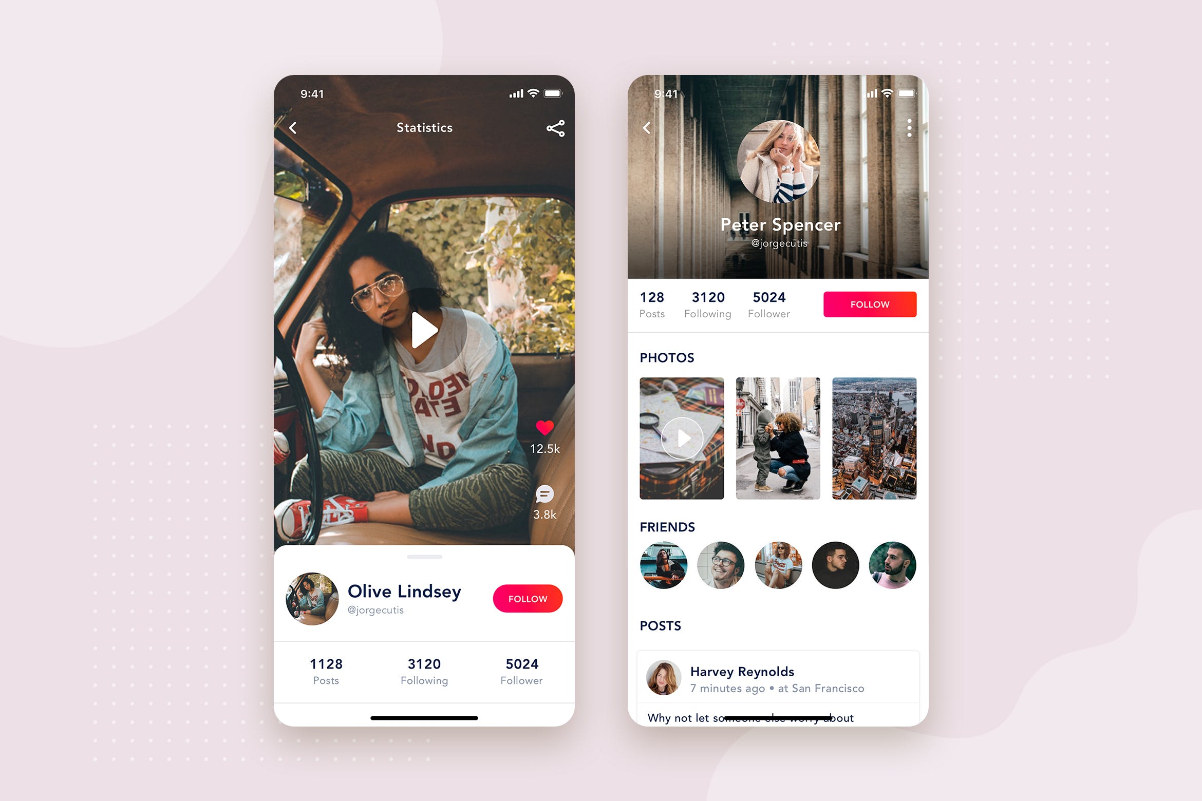 社交APP个人中心界面设计模板v1 User Profile mobile interface concept