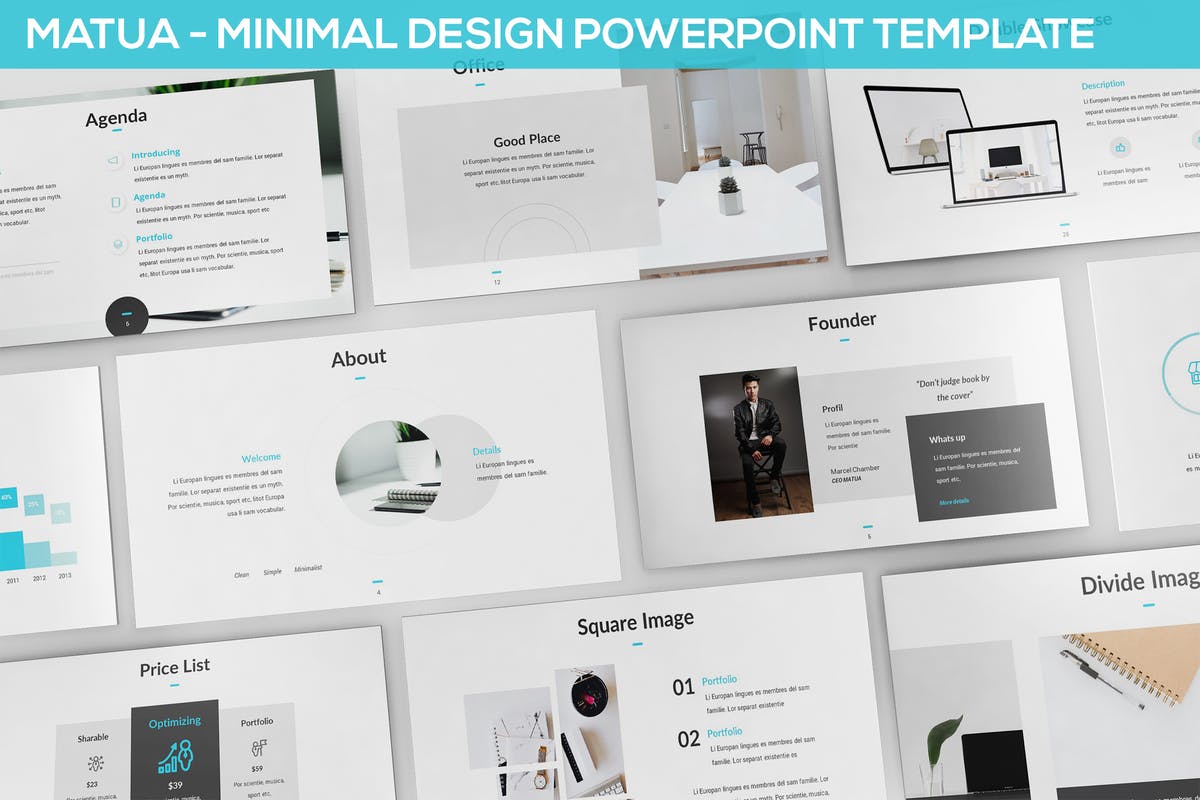 极简主义设计风格创业团队/初创公司介绍幻灯片素材 Matua – Minimal Design Powerpoint Presentation