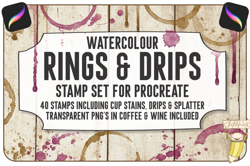 创意Procreate专用画笔素材-水彩戒指和滴水印章