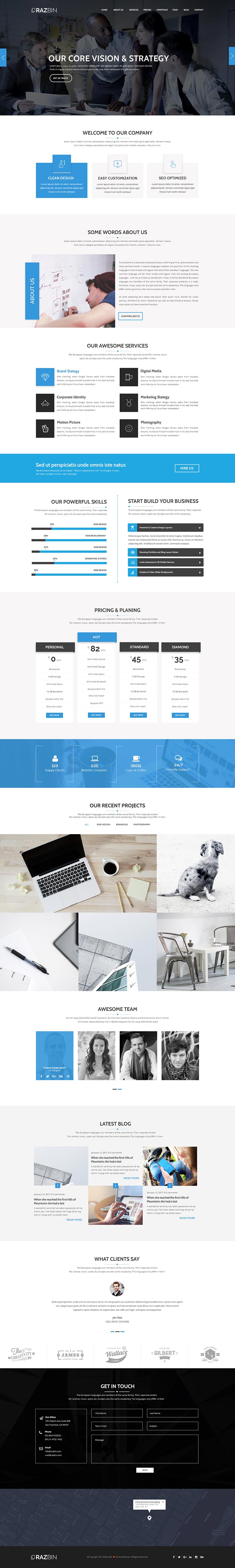 蓝色系实用网站PSD模板 Razbin – Digital Agency Web Template