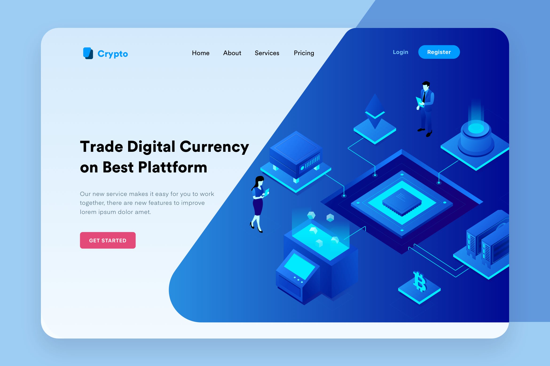 加密货币概念主题网站设计矢量插画 Cryptocurrency Desktop Header Illustration