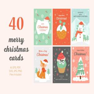 40款圣诞贺卡卡片插画素材 40 Christmas Cards Illustrations