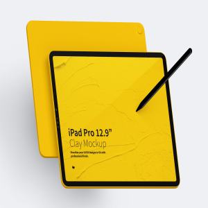 iPad Pro平板电脑前视图&后视图样机模板 Clay iPad Pro 12.9” Mockup, Landscape Front and Back View插图3