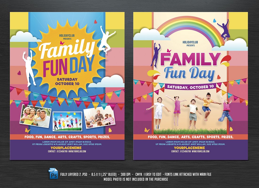 家庭聚会派对活动海报传单模板 Family Fun Day Flyers