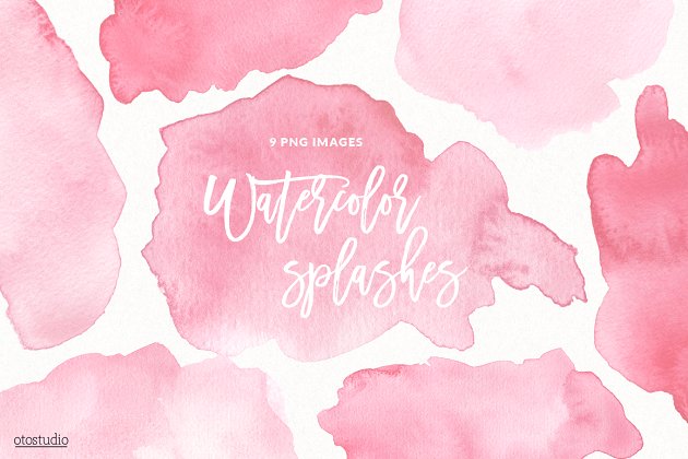 粉红水彩飞溅&纹理素材 Watercolor Splashes & Textures Pink