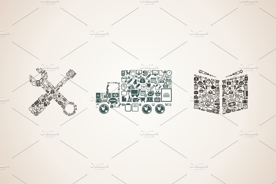 企业图标拼凑插画 Business