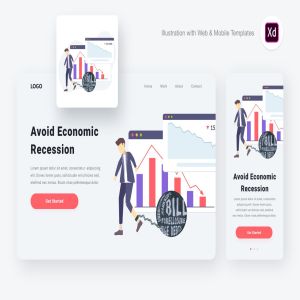 网站设计经济衰退分析概念插画[XD&SVG] Economic recession illustration (Adobe XD & SVG)