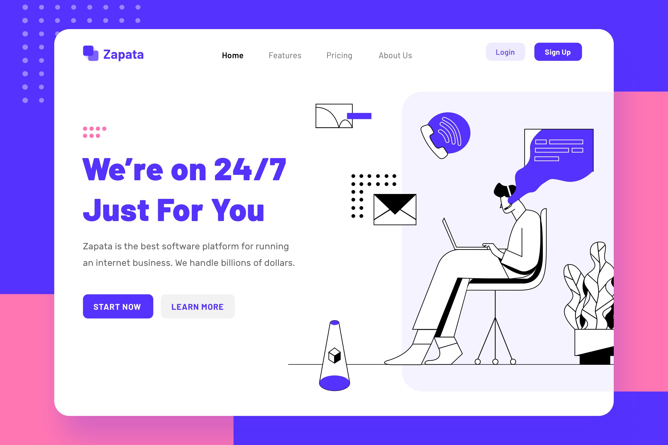 客户服务主题网站设计简笔画矢量插画设计素材 Zapata – Customer Service Header