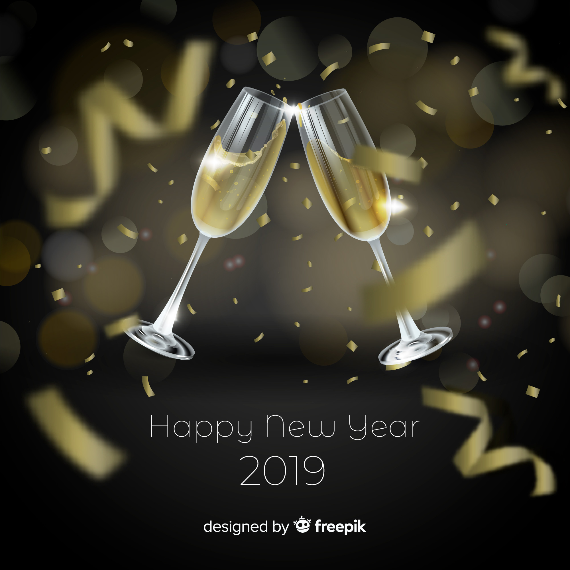 时尚高端2019新年黑金质感香槟庆祝底纹背景纹理banner海报设计模板