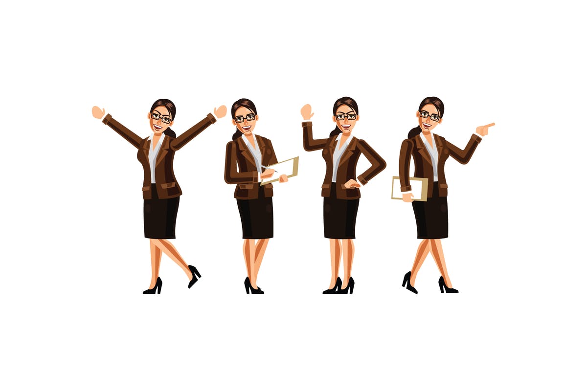 企业秘书卡通矢量插画设计素材 Secretary Character Set Graphics Vector Illustrati