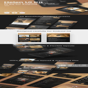 一流设计素材网下午茶：高端奢华味道的黑金色安卓Android社交手机应用APP UI KITS [Sketch,XD,PSD]
