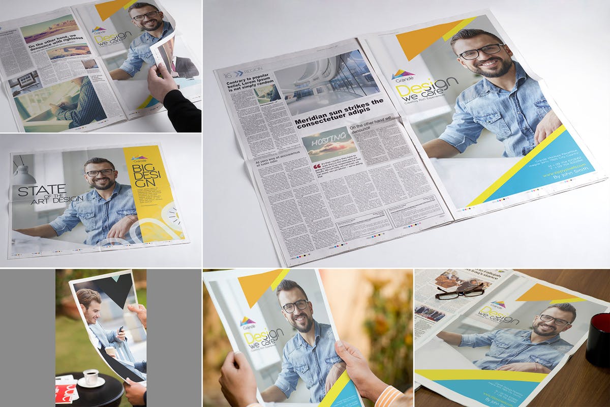 整版报纸印刷品样机设计模板 Full Page Newspaper Mockups