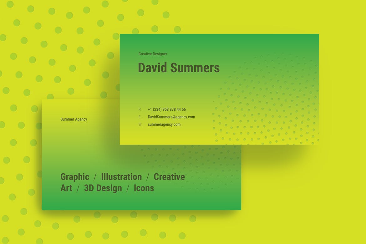 时尚清新夏季绿色渐变色彩名片设计模板