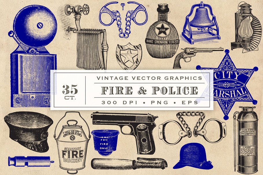 复古消防＆警察主题矢量图案素材 Fire & Police Vector Graphics